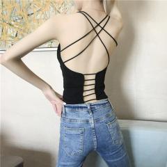 Women Sexy Camisole Vest Solid Color Criss Cross Padded Tops PQ1021