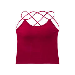 Women Sexy Camisole Vest Solid Color Criss Cross Padded Tops PQ1021