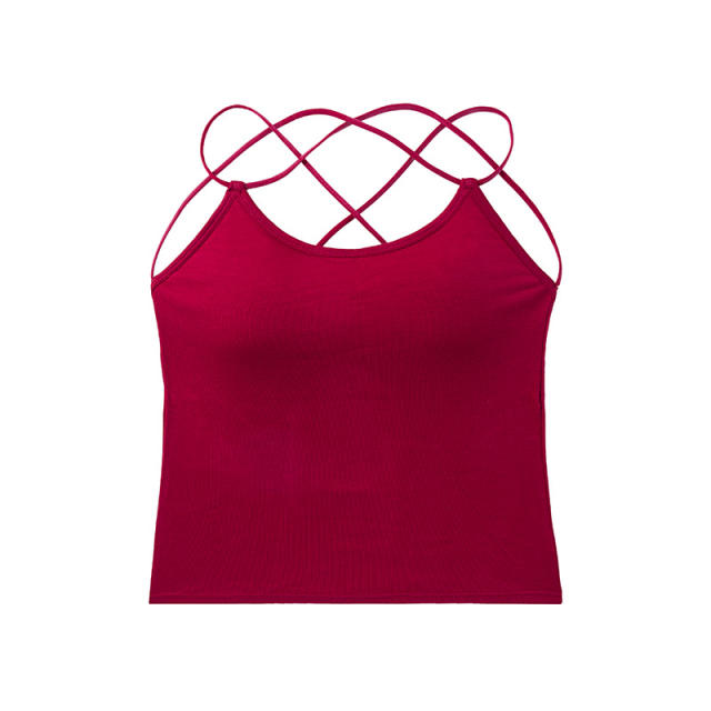 Women Sexy Camisole Vest Solid Color Criss Cross Padded Tops PQ1021