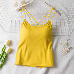 Women Sexy Camisole Vest Solid Color Criss Cross Padded Tops PQ1021