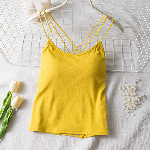 Women Sexy Camisole Vest Solid Color Criss Cross Padded Tops PQ1021
