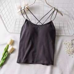 Women Sexy Camisole Vest Solid Color Criss Cross Padded Tops PQ1021