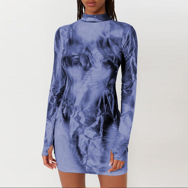 Sexy Long Sleeve Mini Dress For Woman Tie Dye Club Dresses PQ14535