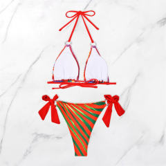 Vibrant Printed Bikini Set Halter Top, Sheer Coverup For Women PQ4062