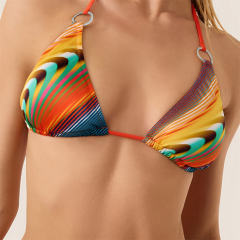 Vibrant Printed Bikini Set Halter Top, Sheer Coverup For Women PQ4062