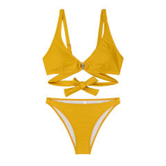 Women's Solid Color Cutout Bikini 2 Pieces Swimwear for Female Bathers PQ4089