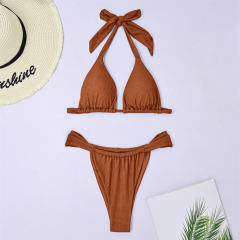 Textured Ribbed Halter Bikini Two Pieces Swimwear Sexy Beach Wear PQ4053