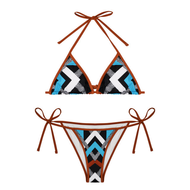 Geometric Print Triangle Bikini Two Pieces Swimsuit for Women PQ4052