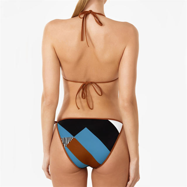 Geometric Print Triangle Bikini Two Pieces Swimsuit for Women PQ4052