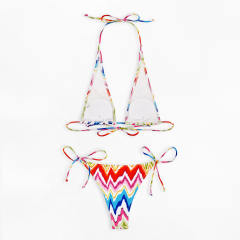 Chevron Bikini Set for Womens Multicolor Two Pieces Swimwear PQ4059