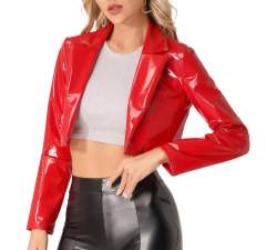 Wetlook PU Short Coat For Women Tops Faux Leather Club Wear PQ1128