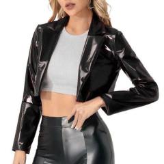 Wetlook PU Short Coat For Women Tops Faux Leather Club Wear PQ1128