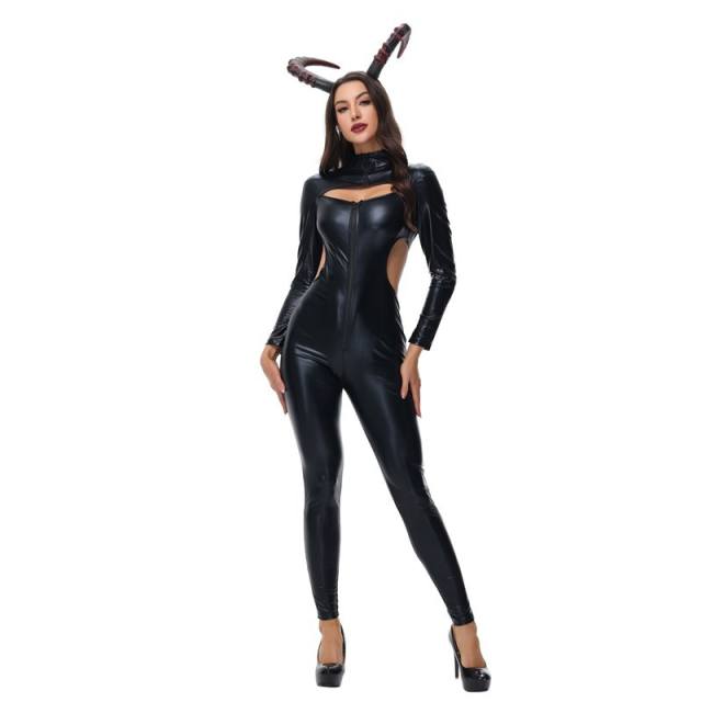 PU Catwoman Jumpsuit Sexy Clubwear Faux Leather Catsuit PQ3422