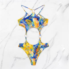 Colorful Printed One-Piece Swimsuit Adjustable Straps Swimwear for Women PQ4013