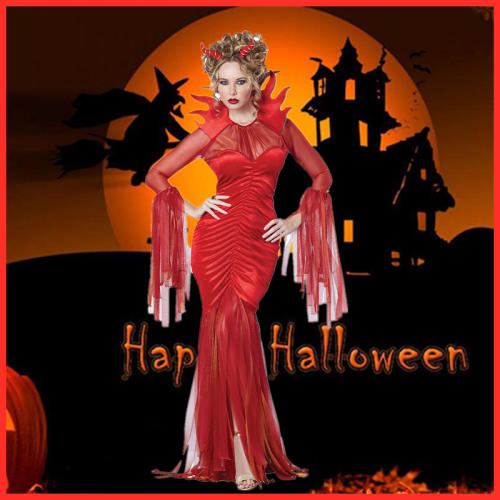 Halloween Demon Costume Death Hell Goddess Red Vampire Uniform PQ9089