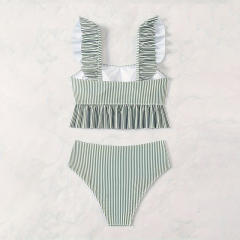 Striped Ruffle Bikini Tank Top Vintage Swimwear for Womens PQ-PD005