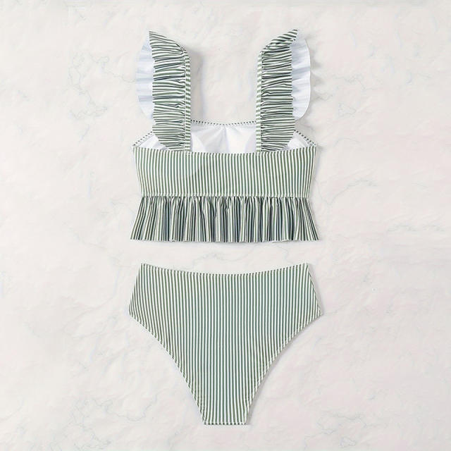 Striped Ruffle Bikini Tank Top Vintage Swimwear for Womens PQ-PD005