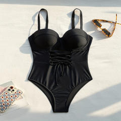 Lace-Up One Piece Swimwear for Womens Bustier Adjustable Straps Swimsuit PQ-PD0132