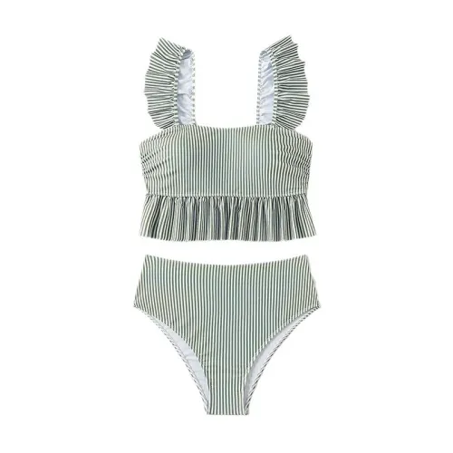 Striped Ruffle Bikini Tank Top Vintage Swimwear for Womens PQ-PD005