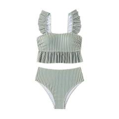 Striped Ruffle Bikini Tank Top Vintage Swimwear for Womens PQ-PD005