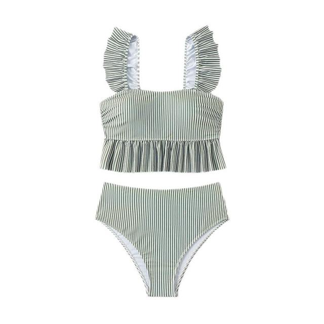 Striped Ruffle Bikini Tank Top Vintage Swimwear for Womens PQ-PD005