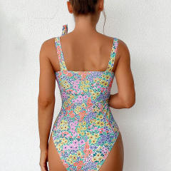 Floral Print One-Shoulder Swimsuit, Multicolored Spaghetti Strap Swimwear for Women PQ-H7265