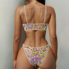 Women's Paisley Print Two-Piece Bikini Swimsuit Scoop Neck Top, Thong Bottom PQ-PD0010