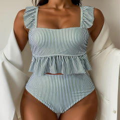 Striped Ruffle Bikini Tank Top Vintage Swimwear for Womens PQ-PD005
