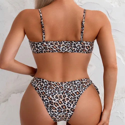 Leopard Print Bikini Set with Tie Side Bottoms Swimwear for Womens PQ-BK121