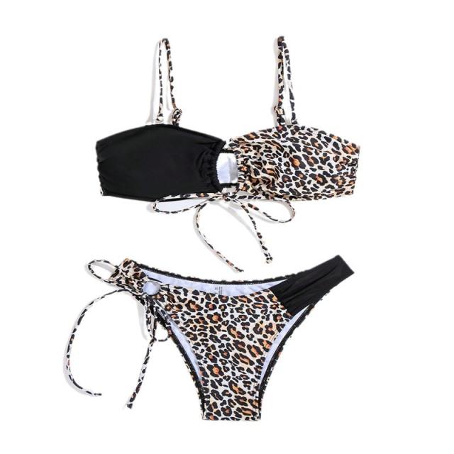 Leopard Print Bikini Set with Tie Side Bottoms Swimwear for Womens PQ-BK121