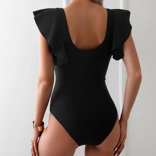 Women's Ruffle Sleeve Wrap Swimwear for Female Solid Color One Piece Swimsuit PQ-GM24136