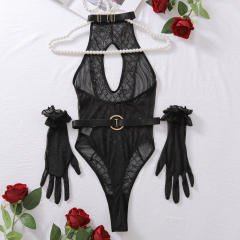 Wholesale Diamond Teddies Lingerie For Woman Mesh splicing hollow out Bodysuit PQ3834