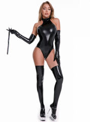 Sexy Wetlook Bodysuit for Women Vinyl Clubwear PU Teddies PQ6828