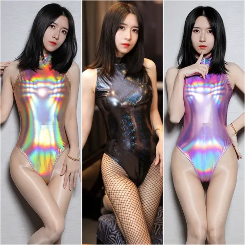 Holographic Bodysuit For Womens Iridescent Color Sukumizu One-Piece Teddies PQ1835