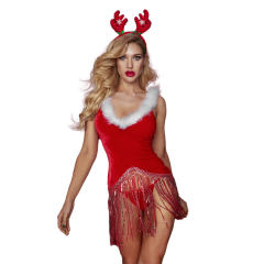 Sexy Elk Deer Xmas Costume Plush Reindeer Christmas Dress Women PQ7521