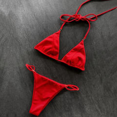 Stylish Micro Bikini Set Two Piece Swimwear for Womens Solid Color Bathers PQ2027
