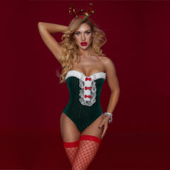 Green Reindeer Christmas Teddies Lingerie Sexy Elk Deer Xmas Costume Women PQ7520