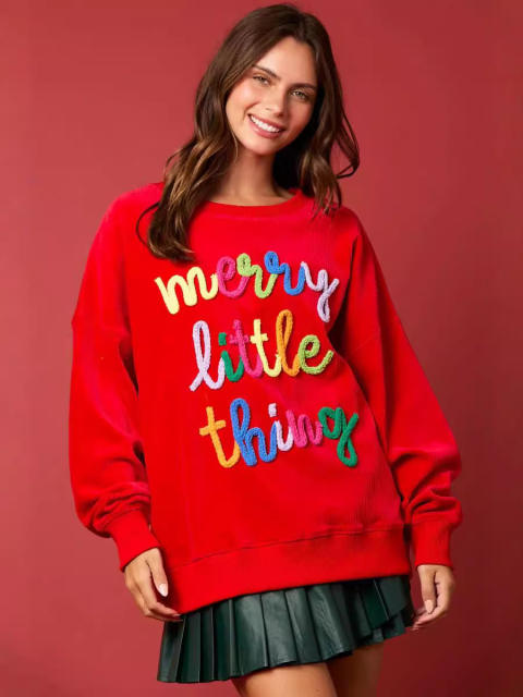 Corduroy Christmas Sweaters For Women Santa Claus Pullover Xmas Tops PQ416