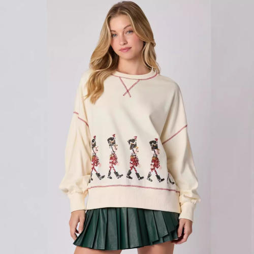 Cotton Christmas Pullover For Women Santa Claus Sweaters Xmas Tops PQ415