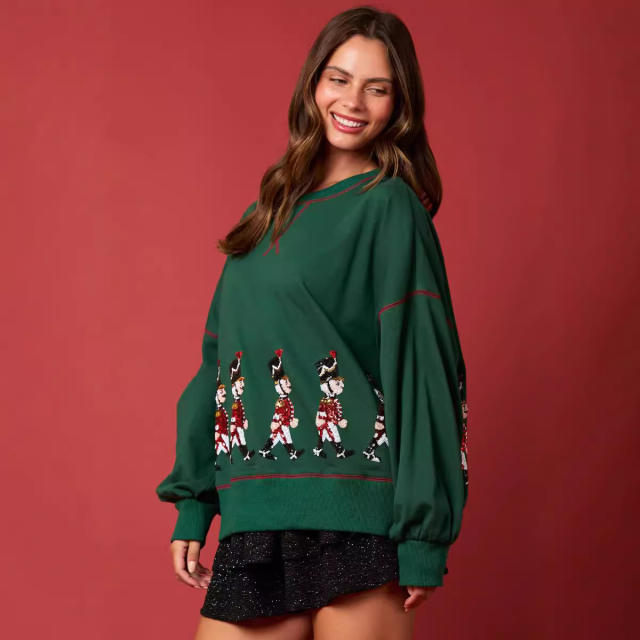 Cotton Christmas Pullover For Women Santa Claus Sweaters Xmas Tops PQ415