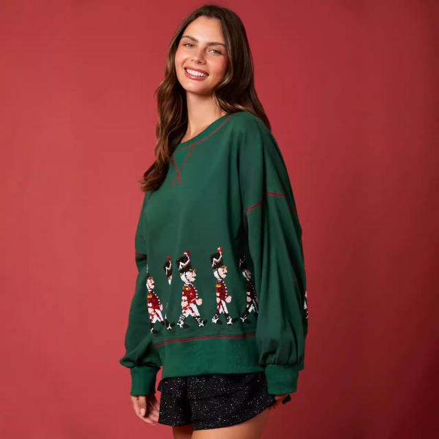 Cotton Christmas Pullover For Women Santa Claus Sweaters Xmas Tops PQ415