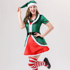 Sexy Green Xmas Costume Plush Christmas Dress For Women PQ1186