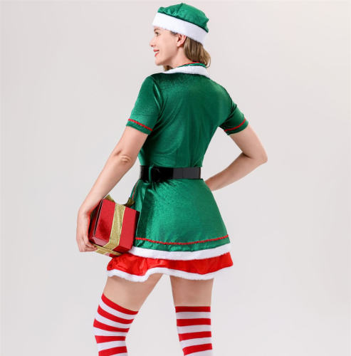 Sexy Green Xmas Costume Plush Christmas Dress For Women PQ1186