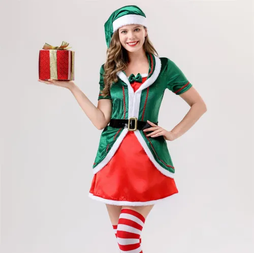 Sexy Green Xmas Costume Plush Christmas Dress For Women PQ1186