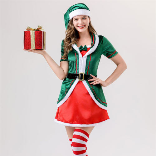 Sexy Green Xmas Costume Plush Christmas Dress For Women PQ1186