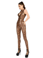 Leopard Print Jumpsuit Sleeveless Women Catsuit Night Club Wear PQ6800