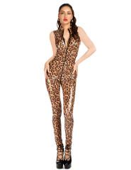 Leopard Print Jumpsuit Sleeveless Women Catsuit Night Club Wear PQ6800