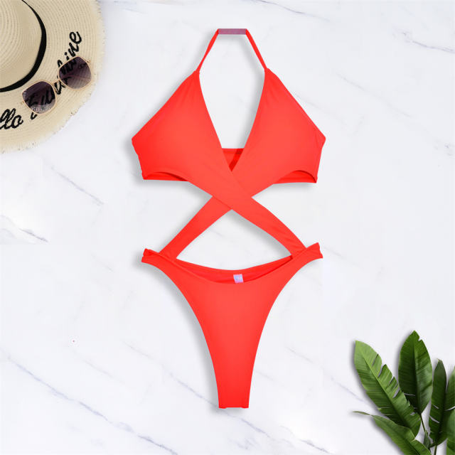 Sexy Crisscross Bikini for Women Swimsuit Solid Color Bathing Suit PQ5096