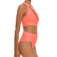Women's One-Piece Cutout Swimsuit Hollow Out Swimwear Solid Color Bathing Suit PQ4072