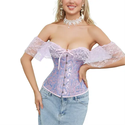 Lace Corset with Puff Sleeves Sweetheart Bustiers For Women Plus Size Corselet PQ2375